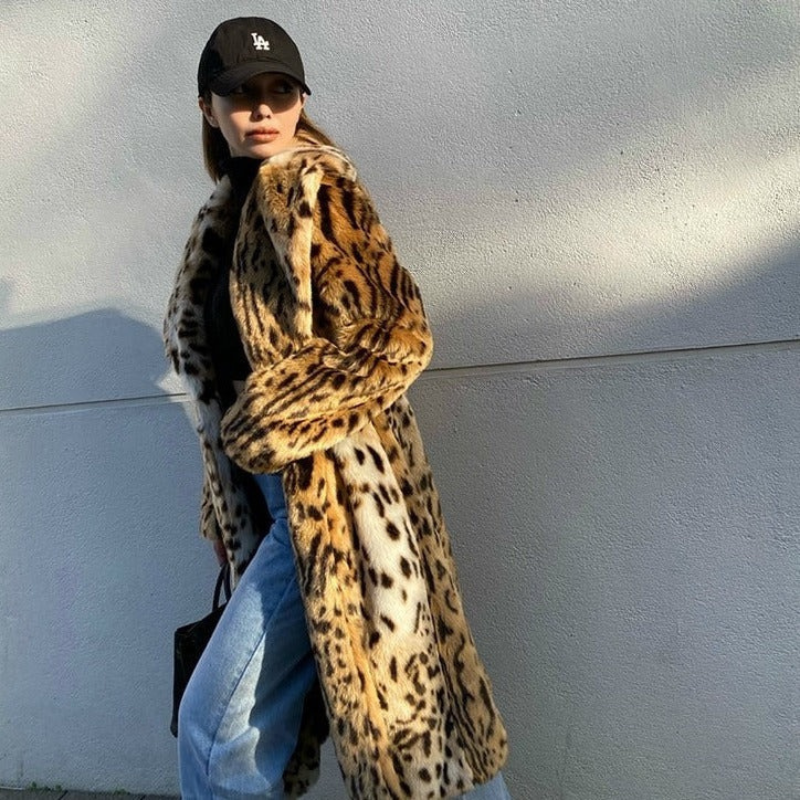 Women's Coat - Faux Fur - Relaxed Fit - Notched Collar - Ankle Length