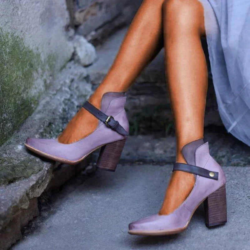 Chaussures à talons bloc femme – Bout fermé – Bride cheville – Silhouette élégante