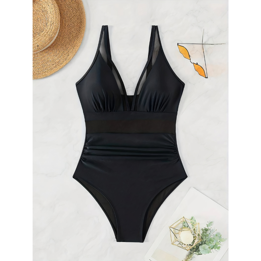 Women's swimsuit – Plunging neckline – Mesh details – High-cut fit