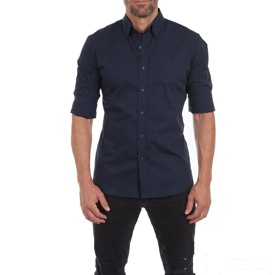 Men's shirt – Slim fit – Breathable fabric – Long rolled-up sleeves – Buttoned