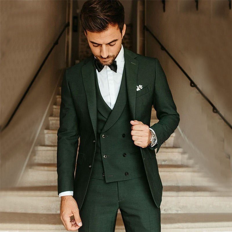 Costume homme 3 pièces – Coupe slim – Tissu haut de gamme – Veste croisée formelle