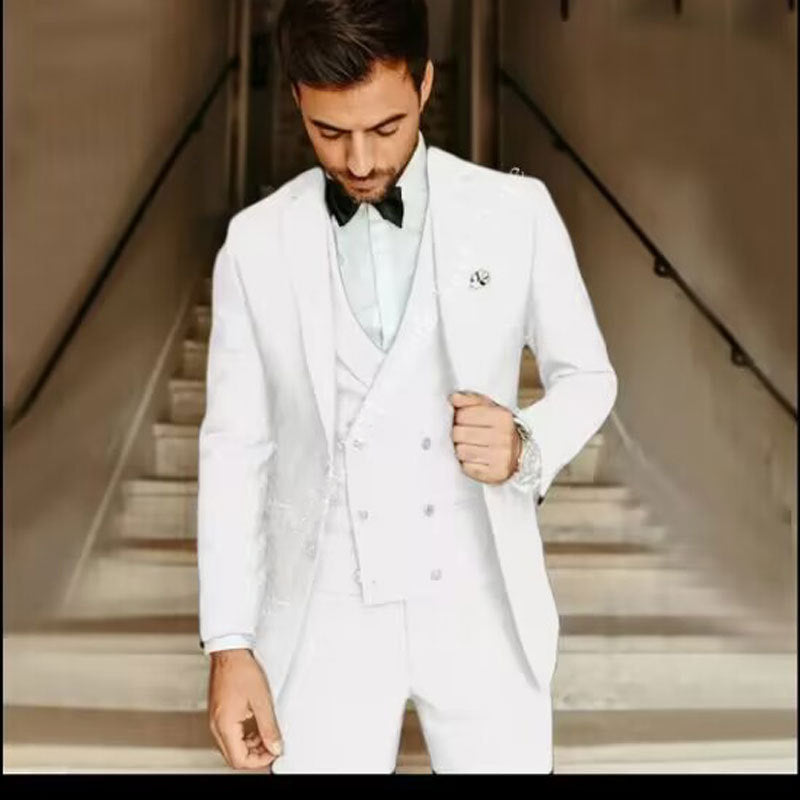 Costume homme 3 pièces – Coupe slim – Tissu haut de gamme – Veste croisée formelle