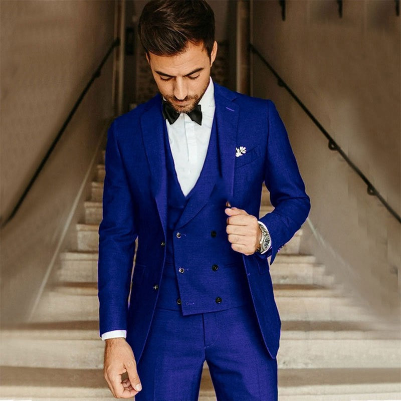 Costume homme 3 pièces – Coupe slim – Tissu haut de gamme – Veste croisée formelle