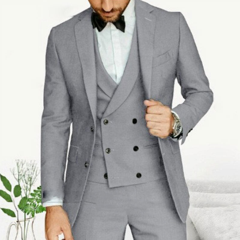 Costume homme 3 pièces – Coupe slim – Tissu haut de gamme – Veste croisée formelle