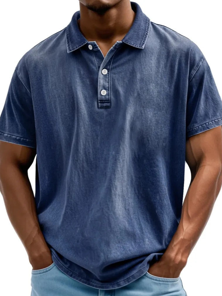 Men's polo – Relaxed fit – Natural fibers – Faded retro style – Short sleeves
