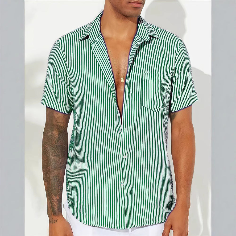 Men's striped shirt – Relaxed fit – Short sleeves – Breathable fabric