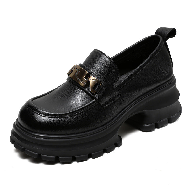 Mocassins femme – Cuir lisse – Semelle plateforme épaisse – Détail métallique élégant