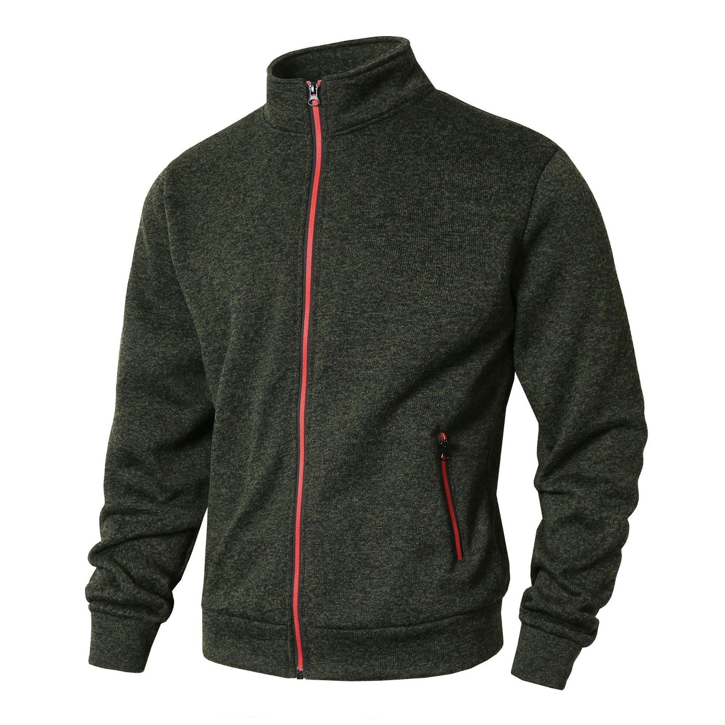 Men's zip-up jacket – Straight fit – Stand-up collar – Zipped pockets – Soft knit