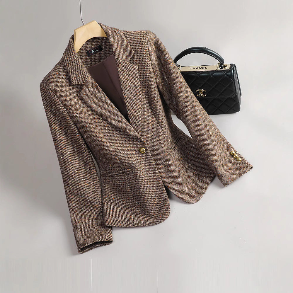 Women's Blazer – Slim Fit – Herringbone Pattern – Tailored Fit – Gold Button
