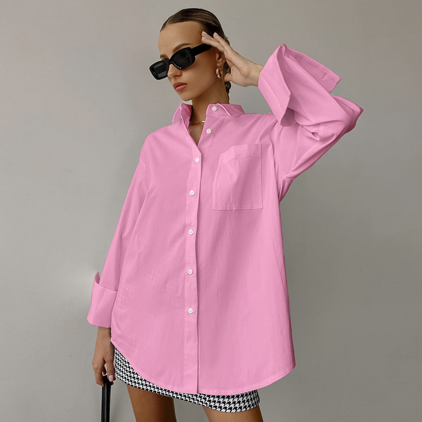 Chemise femme – Coupe oversize – Coton mélangé respirant – Manches longues