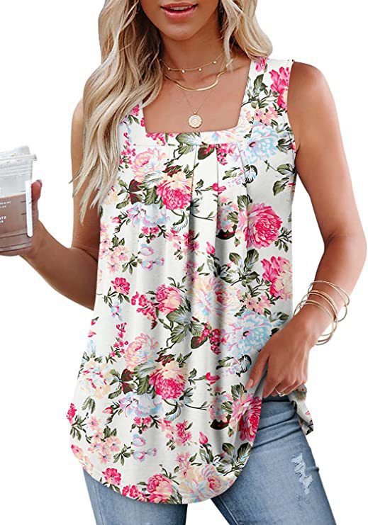Women's Tank Top – Relaxed Fit – Square Neck – Floral Print – Breathable Fabric