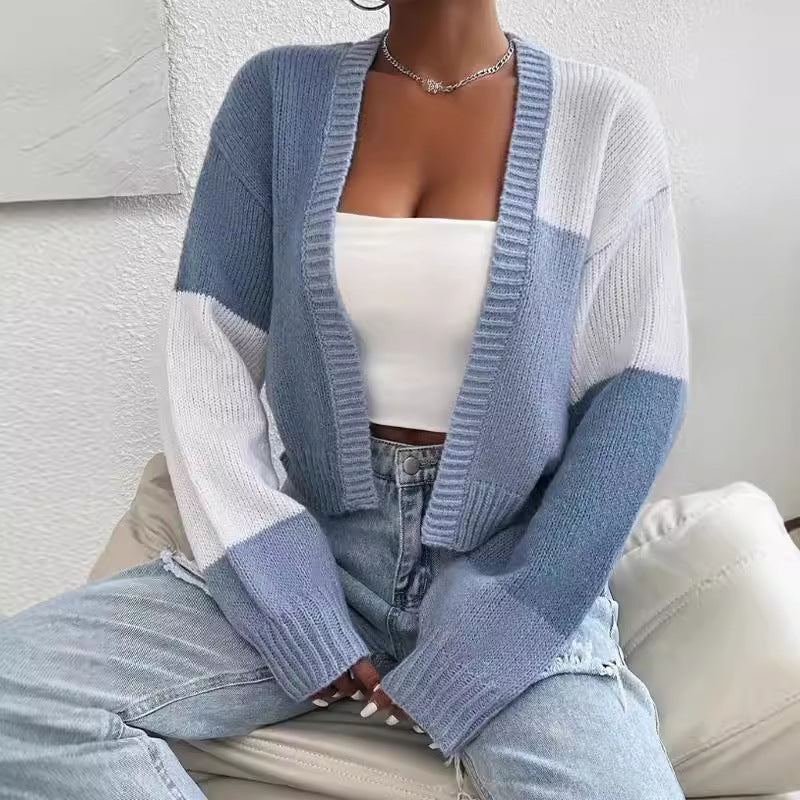 Gilet Femme – Coupe Courte – Maille Douce – Manches Longues Bouffantes – Style Décontracté