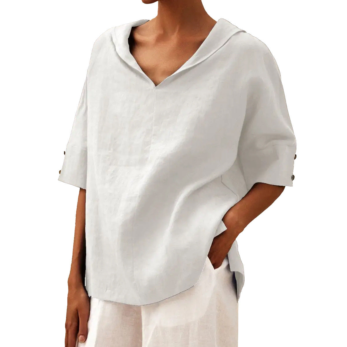 Women's top – Relaxed fit – Breathable fabric – V-neck – Mid-length sleeves