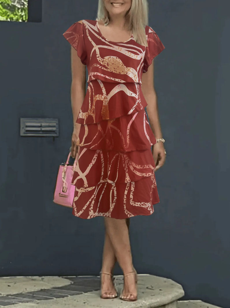 Women's midi dress – Loose fit – Flounced sleeves – Printed – Casual style