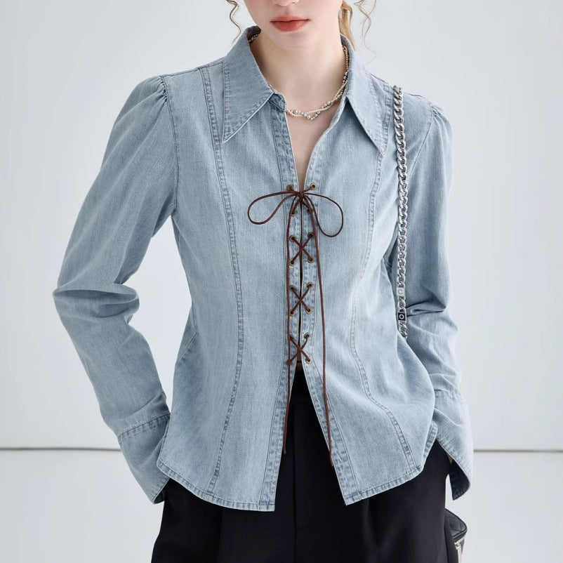 Veste chemise femme – Coupe ajustée – Devant lacé – Manches longues structurées