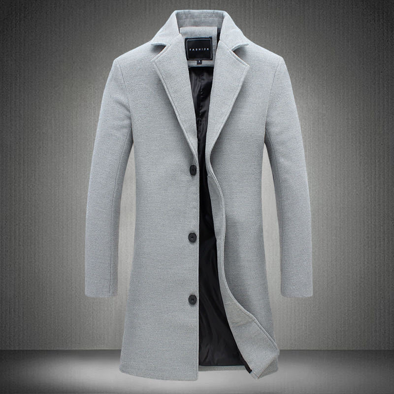 Men's mid-length coat – Slim fit – Wool-effect fabric – Tailored buttoned collar