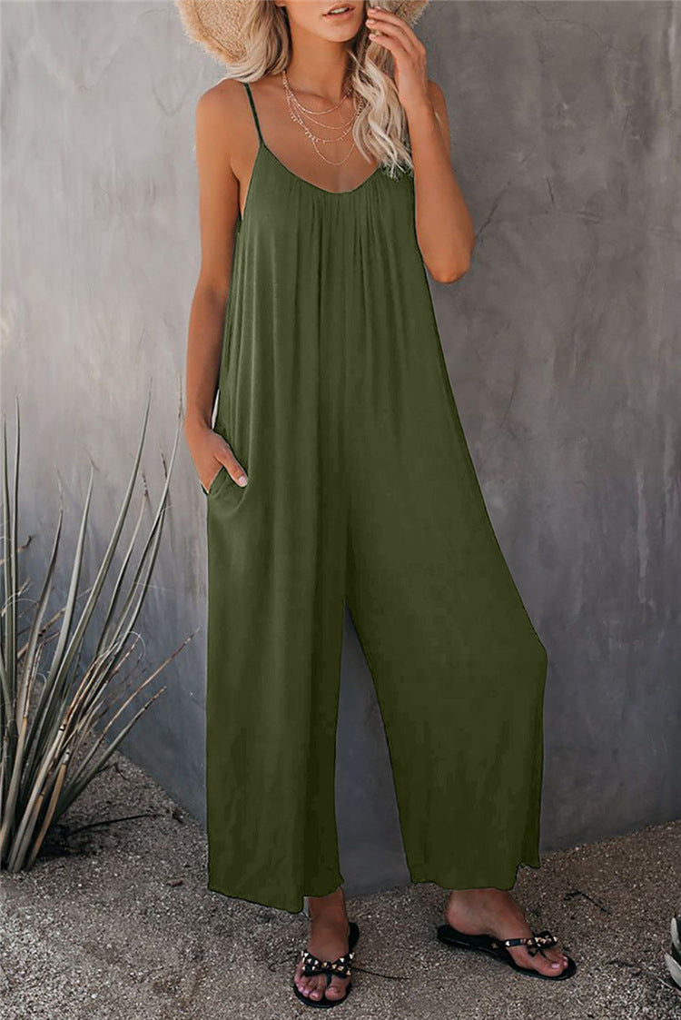 Women's jumpsuit – Relaxed fit – Thin straps – Breathable fabric – Long – Pockets