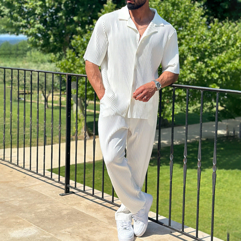 Men's Athleisure Set – Relaxed Loose Fit – Short-Sleeve Shirt & Long Pants