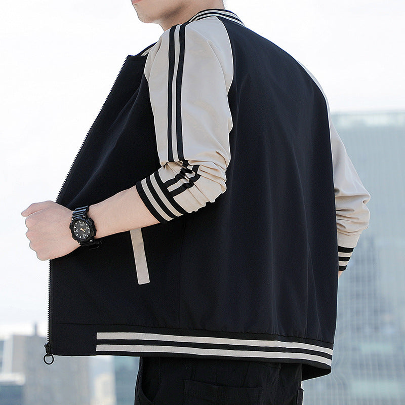 Men's Jacket – Relaxed Fit – Zipper Closure – Striped Sleeves – Sport Style