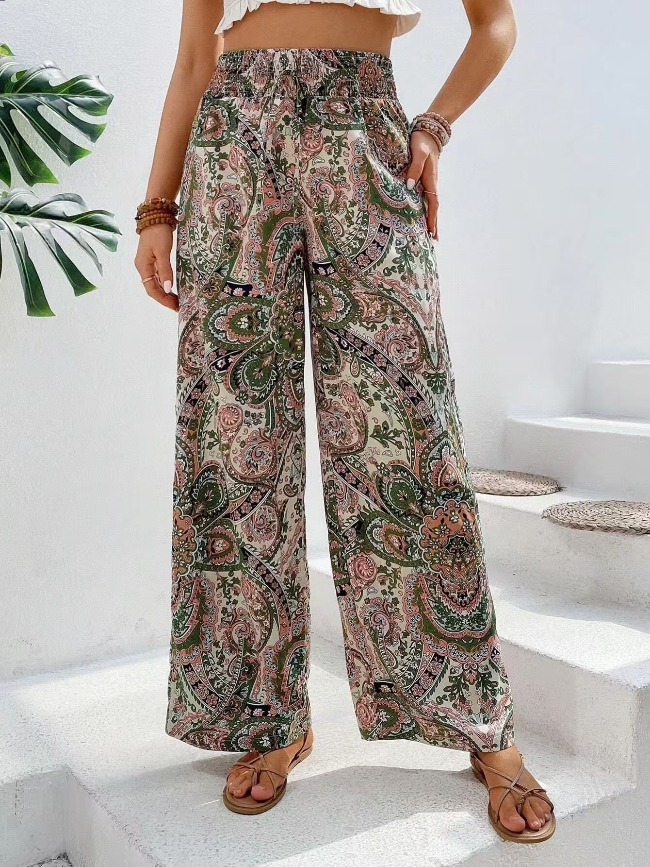 Pantalon femme large – Taille élastique – Tissu respirant – Coupe fluide confortable