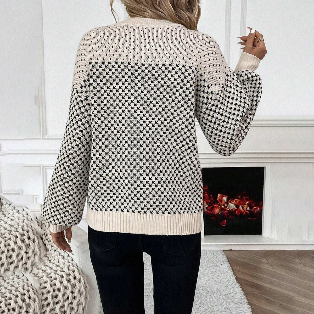 Pull femme – Coupe oversize – Maille douce – Col rond – Manches ballon