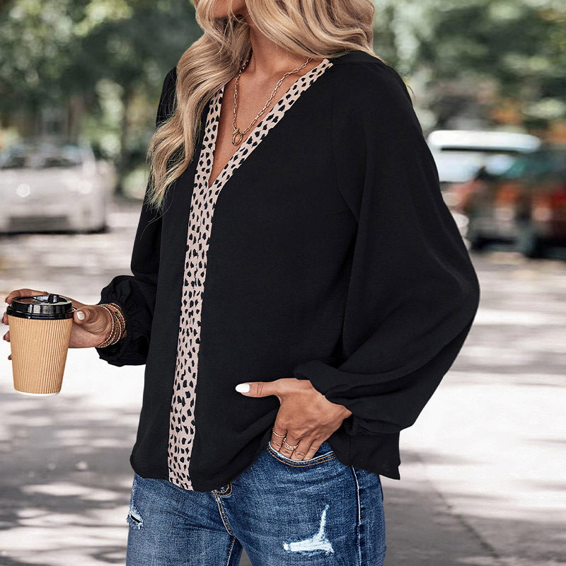 Blouse Femme – Coupe Ample – Manches Longues Bouffantes – Col V Élégant