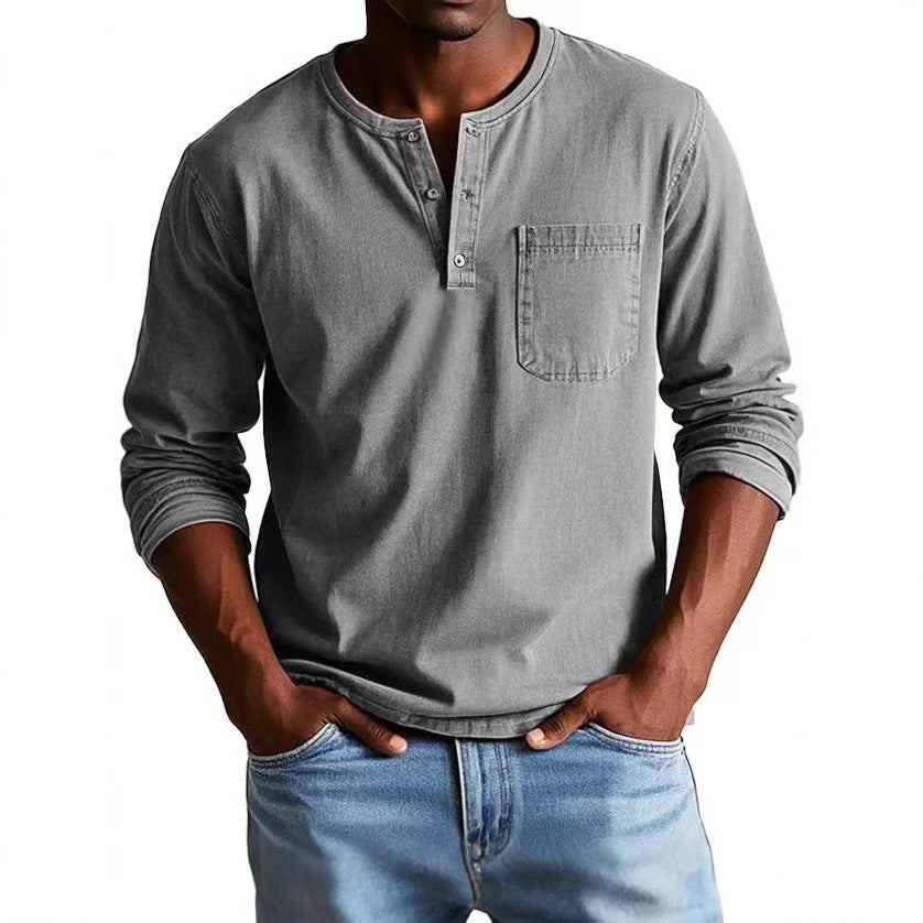 T-shirt men's long sleeves – Slim fit – Breathable fabric – Buttoned collar with pocket