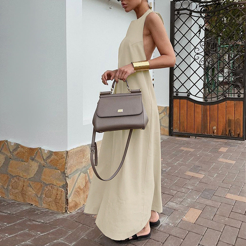 Robe longue femme – Coupe ample fluide – Décolleté dos nu – Linnen coton respirant