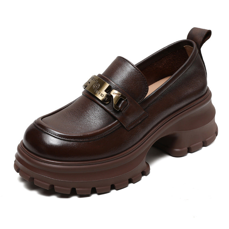 Mocassins femme – Cuir lisse – Semelle plateforme épaisse – Détail métallique élégant