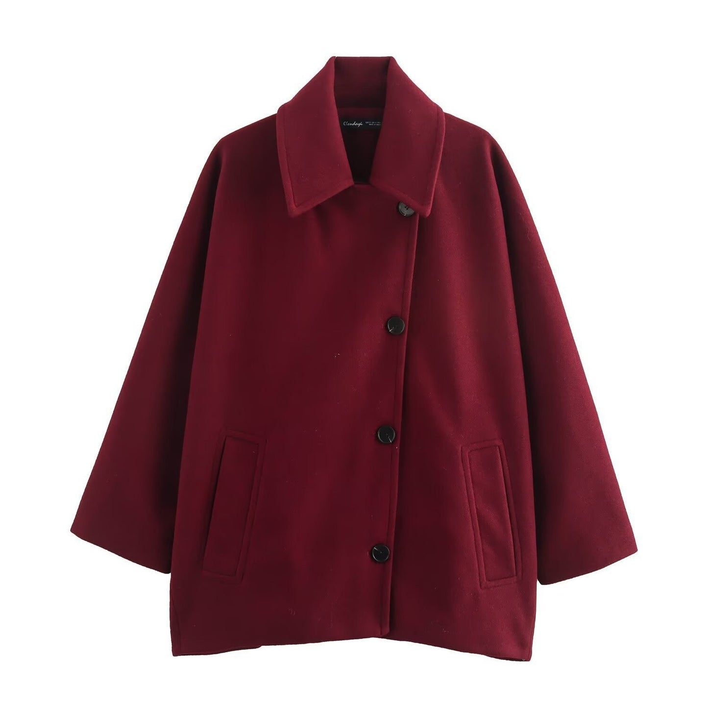 Veste en laine femme – Coupe oversize – Col large – Boutonnage avant – Poches plaquées