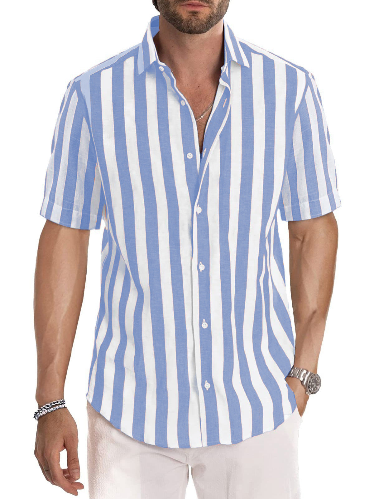 Men's shirt – Relaxed fit – Short sleeves – Cotton – Striped pattern