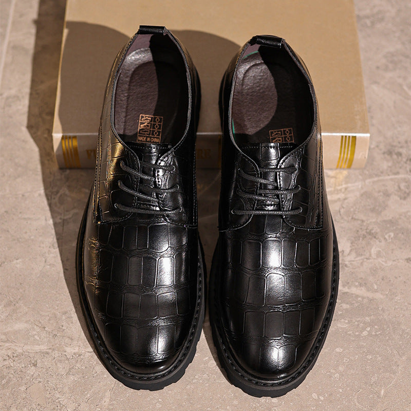 Men's dress shoes – Textured crocodile pattern leather – Laces – Elegant formal style