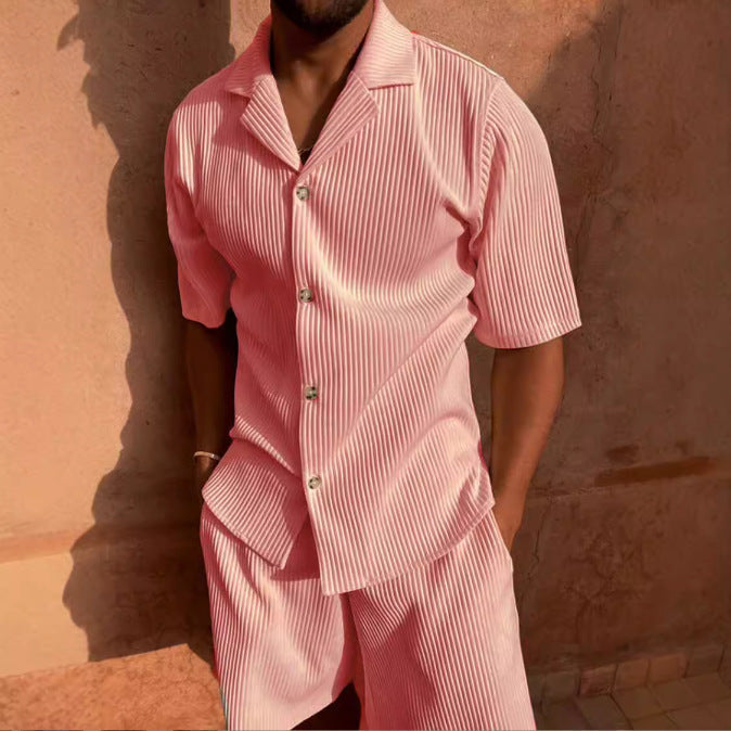 Men's shirt – Relaxed fit – Soft ribbed fabric – Buttoned short sleeves