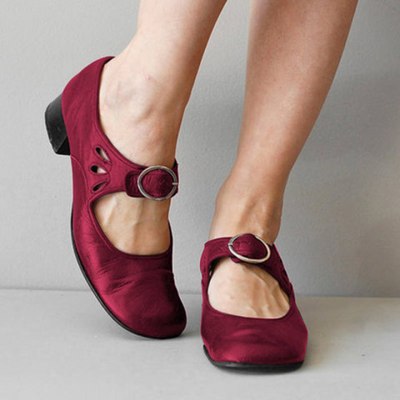 Chaussures habillées femme – Talon bas confortable – Bout rond – Bride à boucle vintage