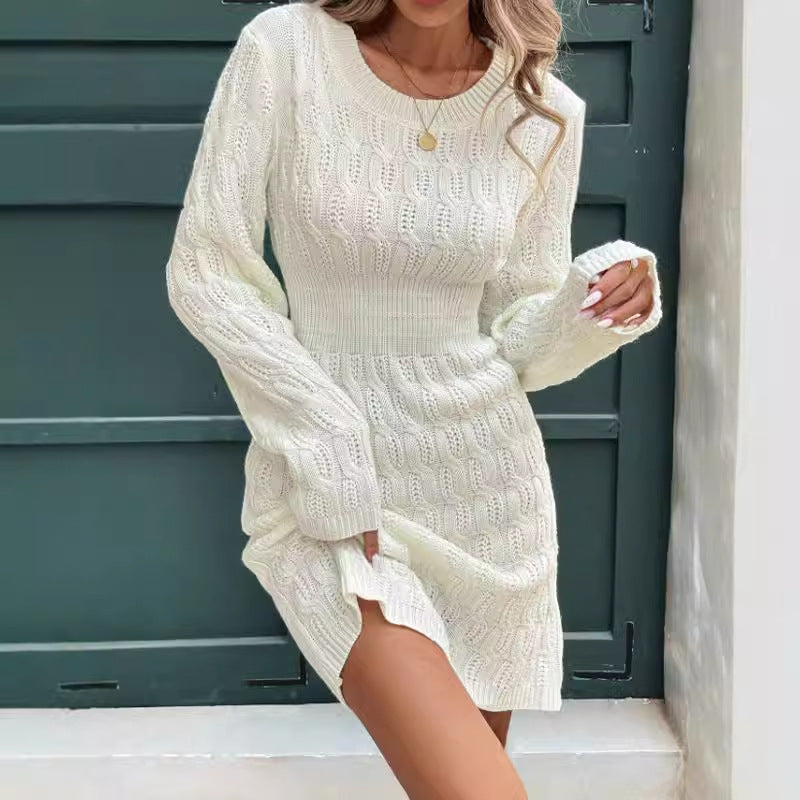 Robe Pull Femme – Coupe Ajustée – Manches Longues – Finitions Côtelées