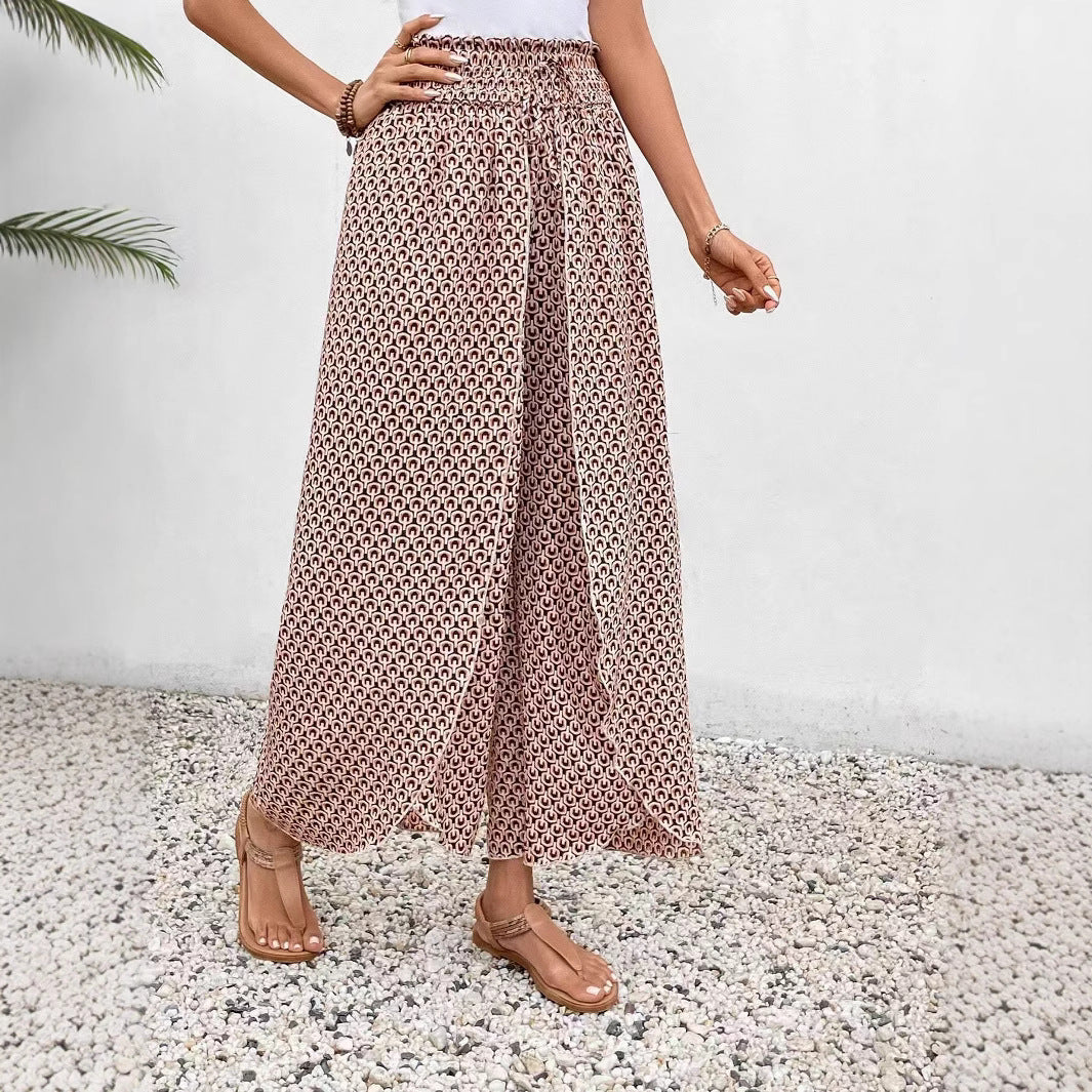 Pantalon Jupe Femme – Coupe Large – Imprimé Fleuri – Fentes Latérales – Tissu Respirant