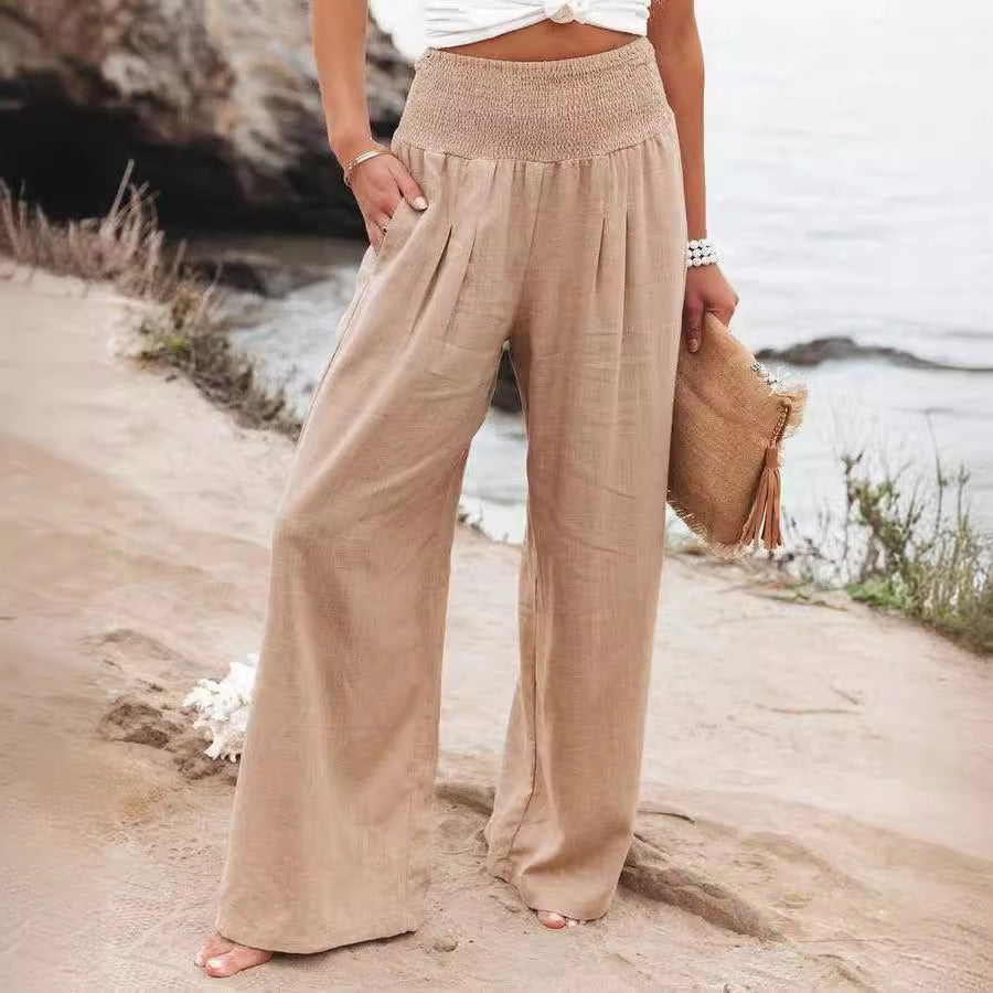 Wide women's pants – Fluid cut – Elastic waist – Breathable casual fabric