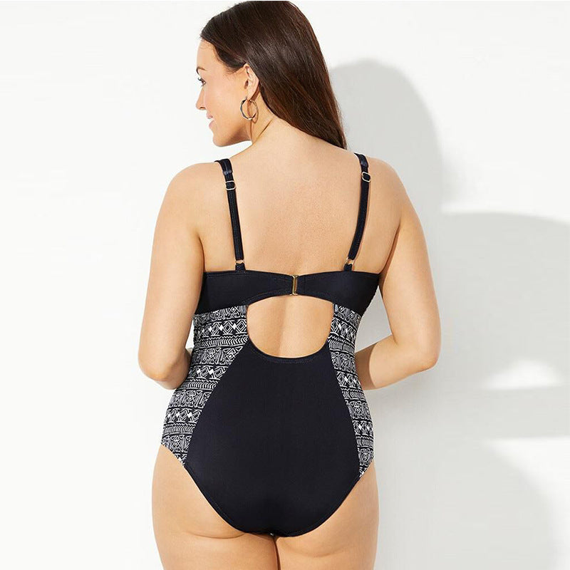 Women's one-piece swimsuit – Plunging neckline – Printed