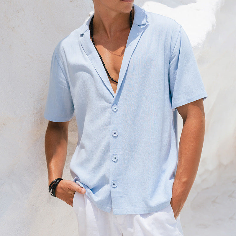 Men's casual shirt – relaxed fit – breathable fabric – notched collar – short sleeves