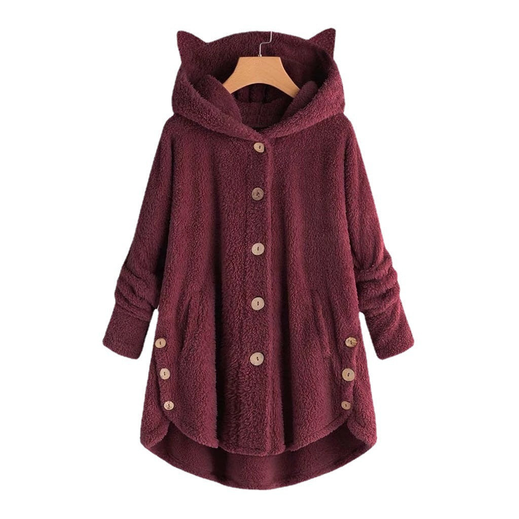 Women's hooded coat – Oversized cut – Soft fabric – Hood with cat ears