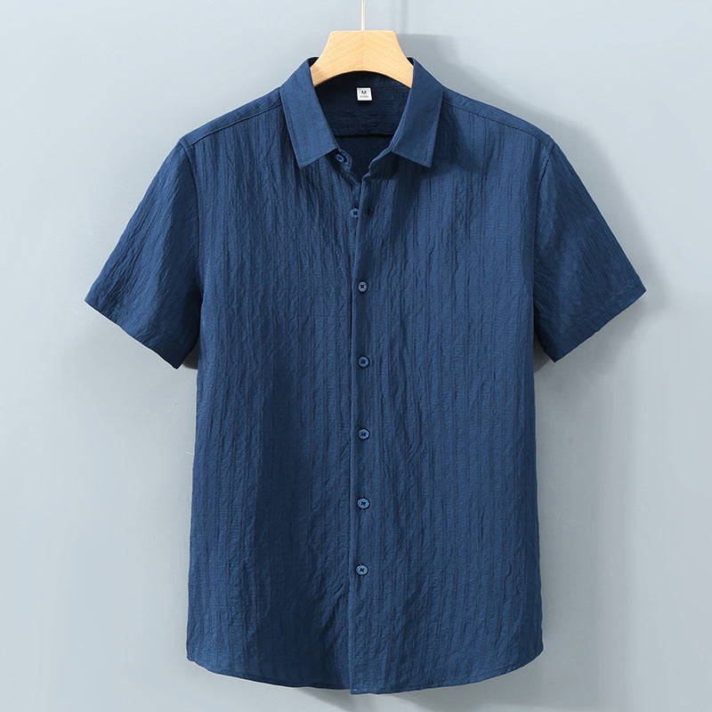 Chemise homme boutonnée – Coupe décontractée – Manches courtes – Tissu texturé respirant