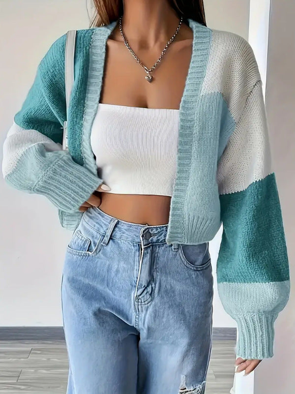 Gilet Femme – Coupe Courte – Maille Douce – Manches Longues Bouffantes – Style Décontracté
