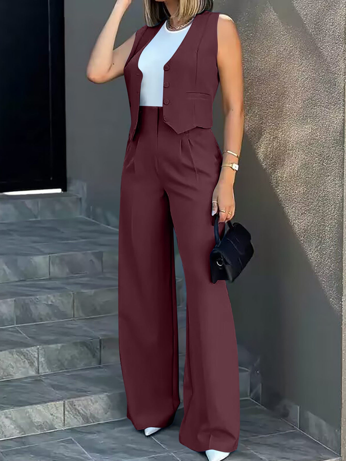 Women's Set Vest and Pants – Tailored Cut – High Waist – Wide Leg