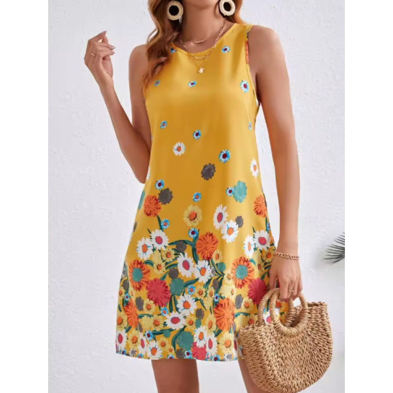 Straight women's dress – Sleeveless – Relaxed fit – Turtle print
