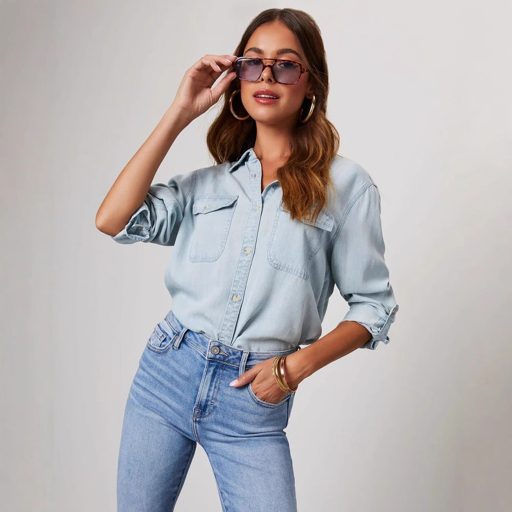 Chemise femme – Coupe décontractée – Tissu respirant – Manches longues – Poches poitrine