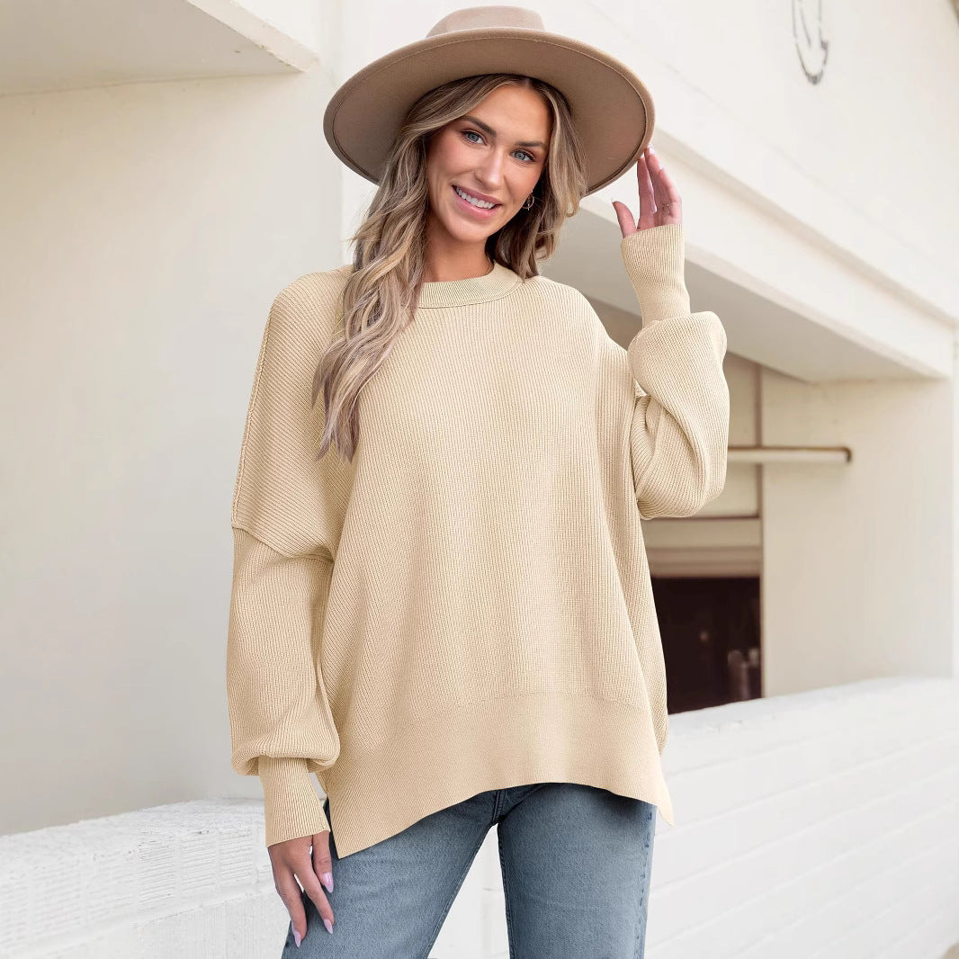 Pull Femme – Maille Douce – Coupe Oversize – Manches Longues – Fentes Côtés