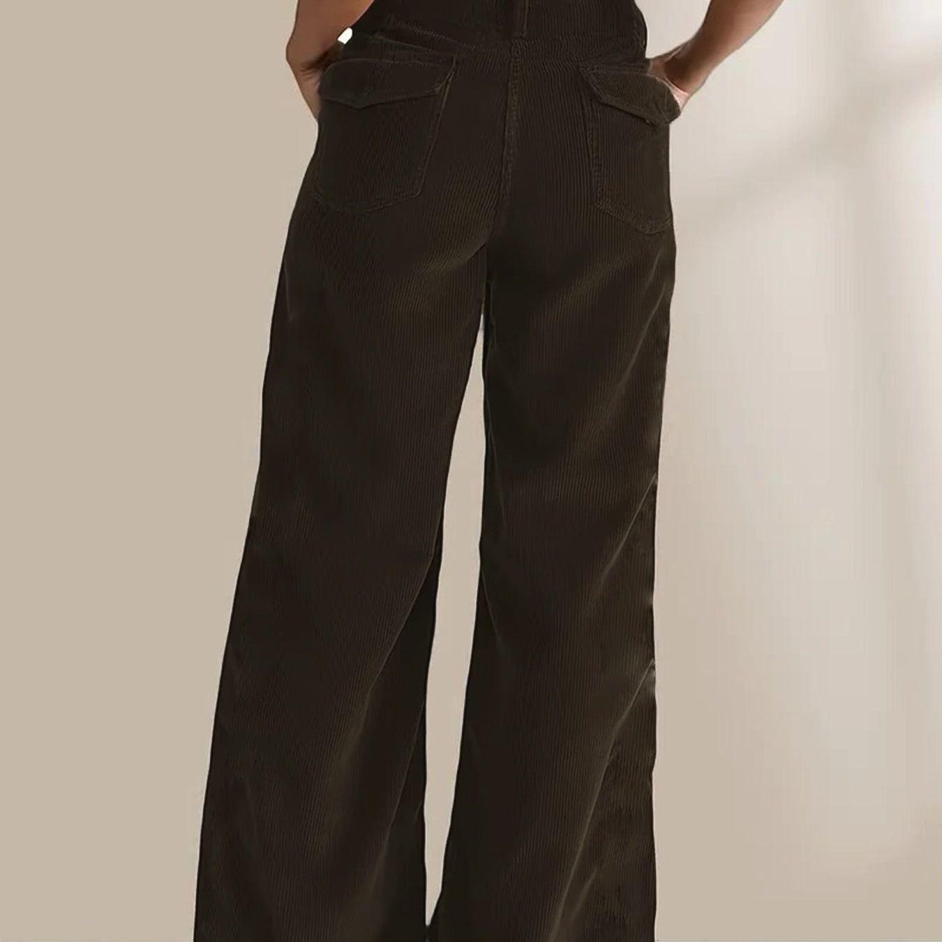 Pantalon femme droit en velours côtelé – taille haute – coupe décontractée – long