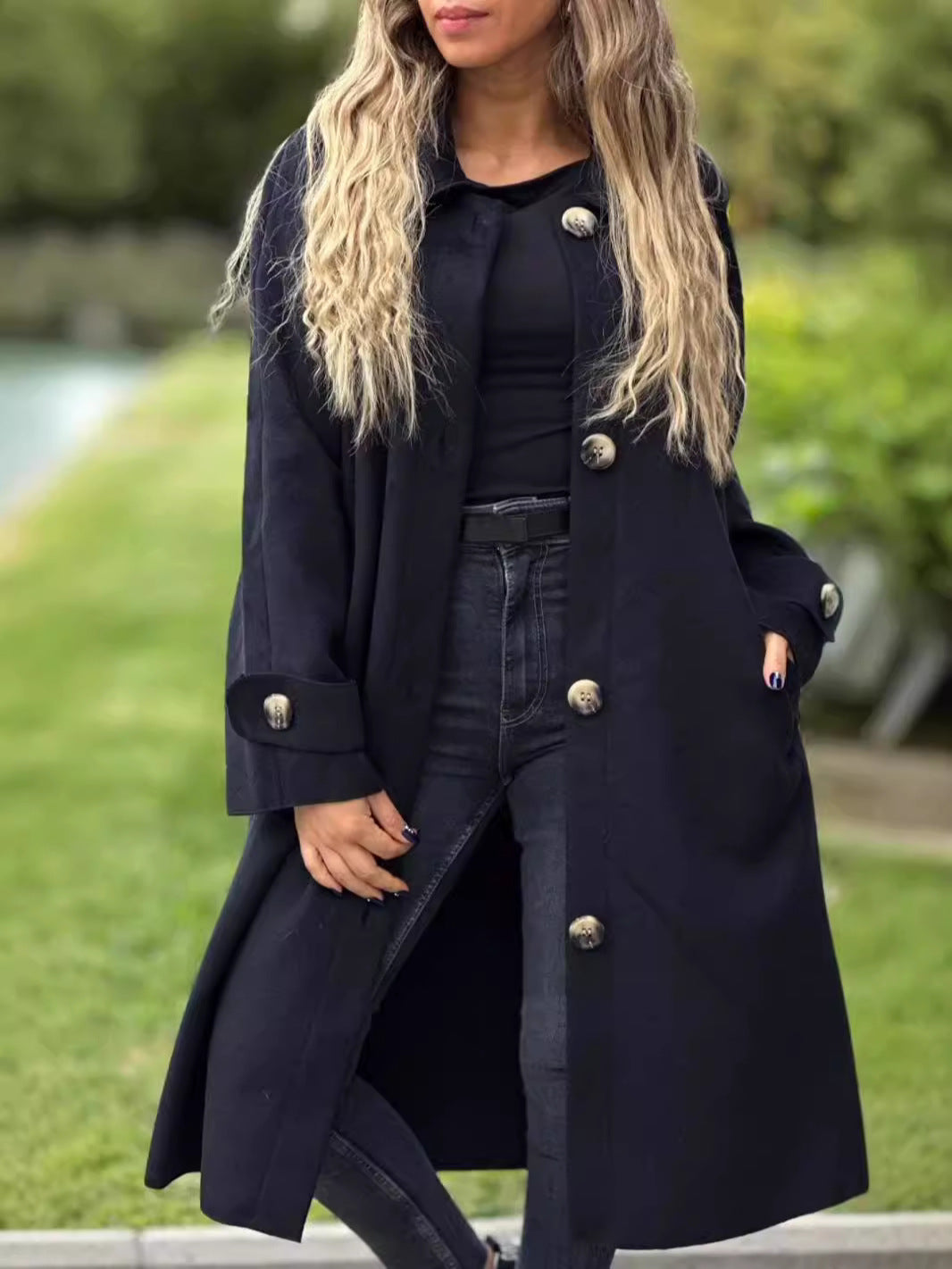 Manteau long femme – Coupe décontractée – Laine – Boutonnage frontal élégant