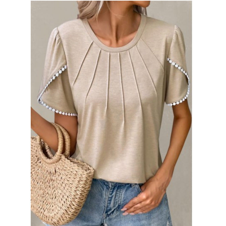 Women's T-shirt – Relaxed fit – Soft knit – Flutter sleeves – Front pleats