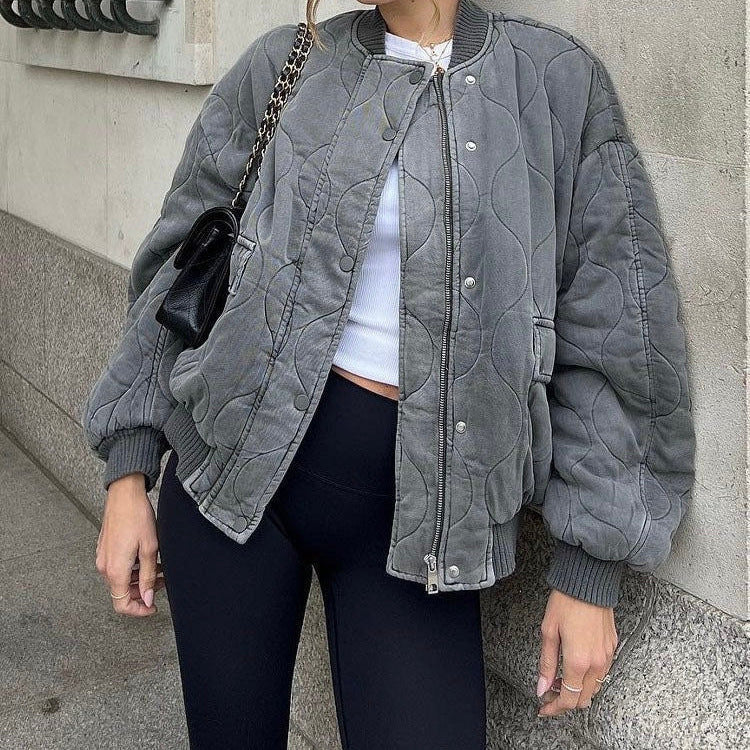 Veste bomber femme – Coupe oversize – Matelassage doux – Finition côtelée zippée